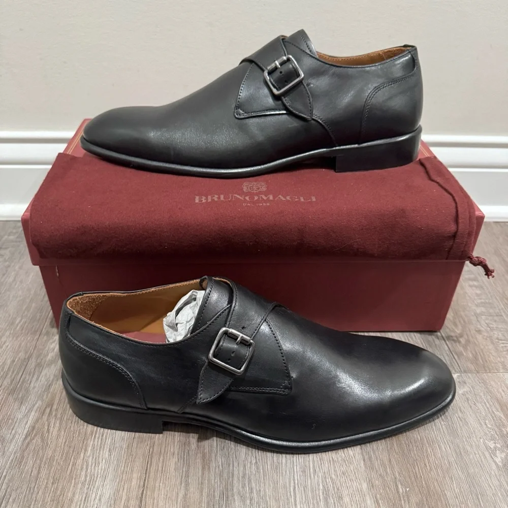 Bruno Magli Solero Classic Monk Strap Black Leather Dress Shoes